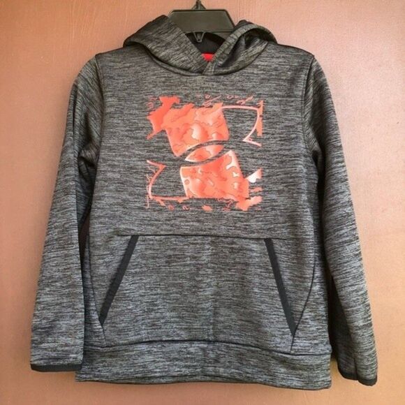 Under Armour Hoodie Gray w Red Graphic Logo Size Big Boy Small - Picture 2 of 6